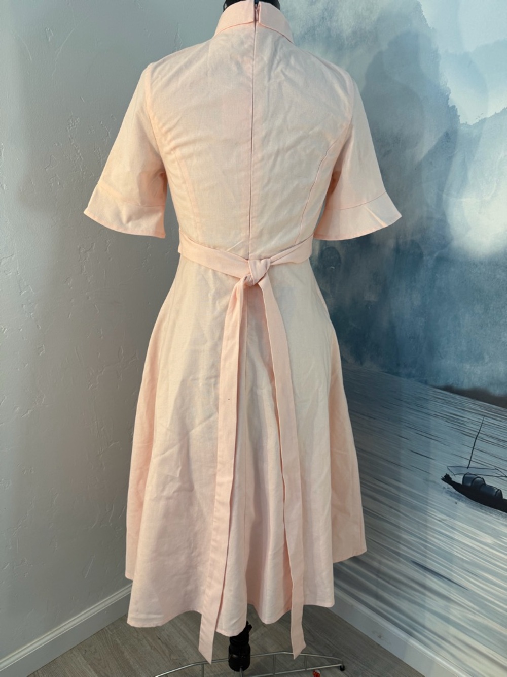 Bow-Tie Neck Midi Dress in Soft Pink #156 - Picture 5 of 7
